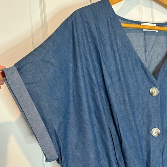 NWT No Less Than Chambray Short Sleeve Tie Waist Wide Leg Jumpsuit 3X - Picture 3 of 10